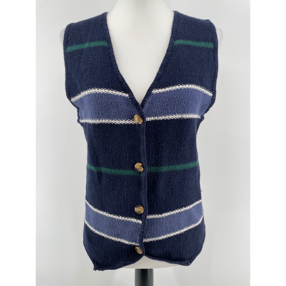 Cotton Blend Sweater Vest Womens Small Blue Nautical Grandmacore Dark Academia